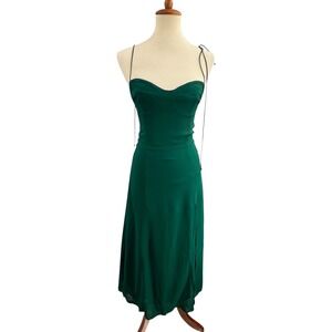 Reformation Emerald Green Tie Strap Smocked Back Midi Dress Slit Size 6